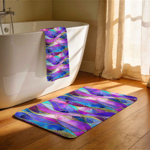 Purple and Blue Stained Glass Mosaic pattern Bath Mat