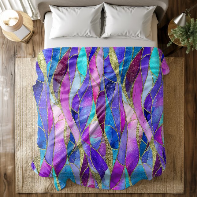 Purple and Blue Stained Glass Mosaic pattern Fleece Blanket (Creator Uploaded)