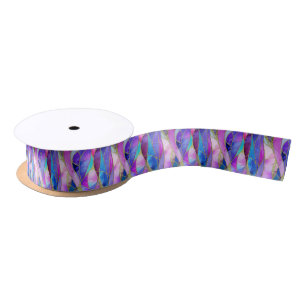 Purple and Blue Stained Glass Mosaic pattern Satin Ribbon