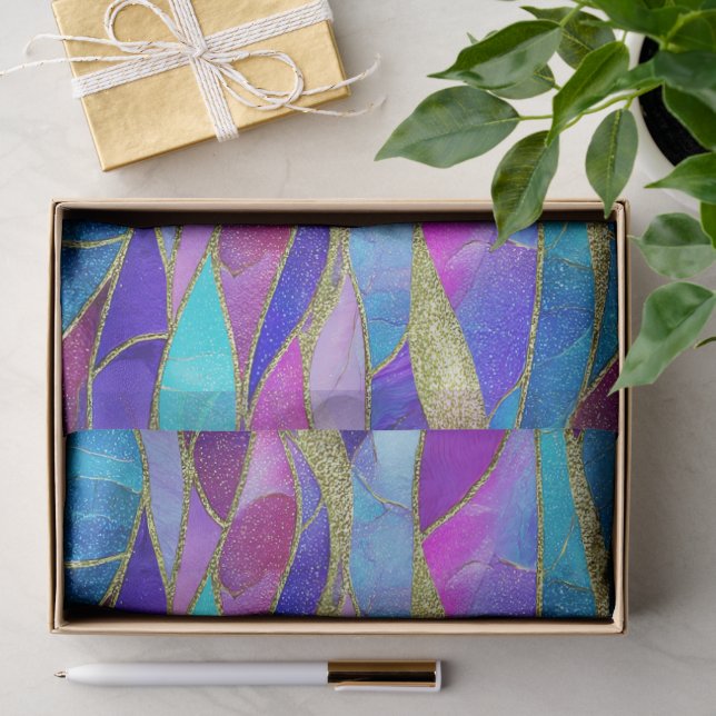 Purple and Blue Stained Glass Mosaic pattern Tissue Paper (Gift)