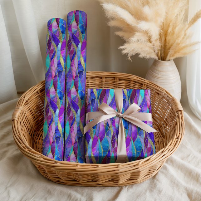 Purple and Blue Stained Glass Mosaic pattern Wrapping Paper (Creator Uploaded)