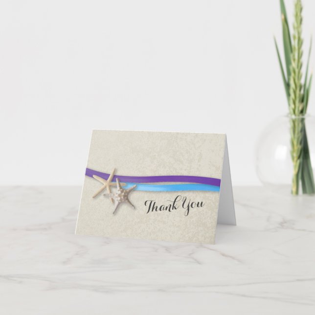 Purple and Blue Starfish and Ribbon Thank You Card (Front)