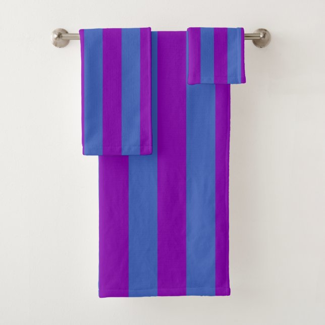Purple and Blue Stripes Bath Towel Set (Insitu)