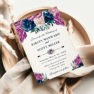 Purple and Blue Summer Flowers Wedding Invitation