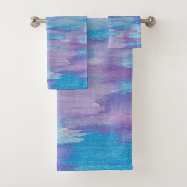 Purple and Blue Swirl Bath Towel Set (Insitu)