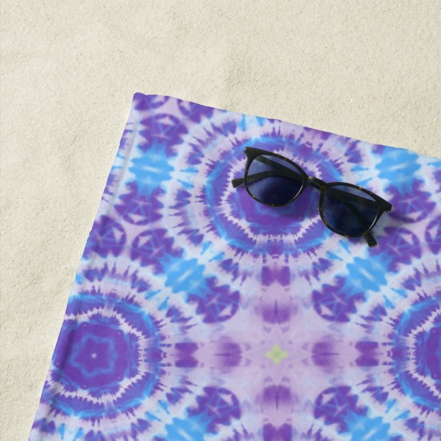 Purple and Blue Tie Dye Pattern Beach Towel (In Situ)