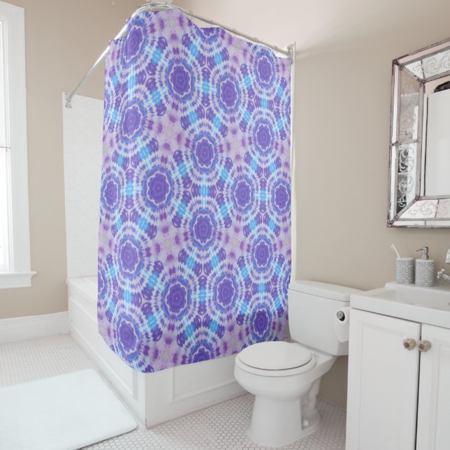 Purple and Blue Tie Dye Pattern Shower Curtain (In Situ)