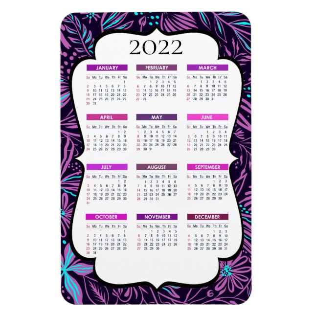 Purple and Blue Tropical Leaves | 2022 Calendar Magnet (Vertical)
