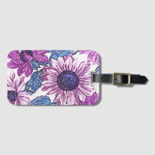 Purple and Blue Vintage Flower Art Luggage Tag