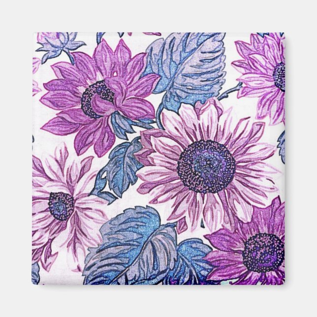Purple and Blue Vintage Flower Art Magnet (Front)