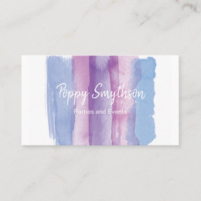 Purple and Blue Watercolor Brush Strokes Business Card (Front)