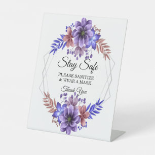 Purple And Blue Watercolor Floral Safety Pedestal Sign