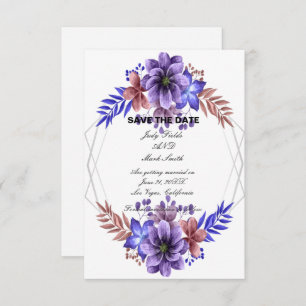Purple And Blue Watercolor Floral Save The Date Enclosure Card