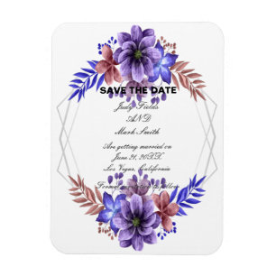 Purple And Blue Watercolor Floral Save The Date Magnet