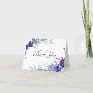 Purple and blue watercolor floral thank you card