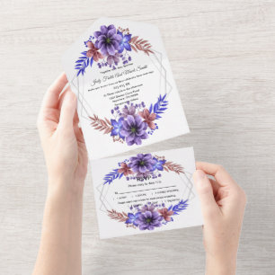 Purple And Blue Watercolor Floral Wedding All In One Invitation