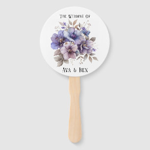 Purple and Blue Watercolor Floral Wedding Hand Fan