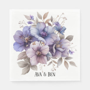 Purple and Blue Watercolor Floral Wedding Napkin