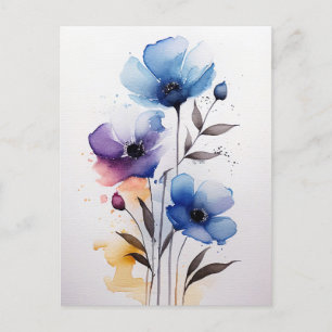 Purple and Blue Watercolor Flowers Postcard