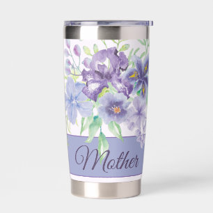 Purple and blue watercolor irises customisable insulated tumbler