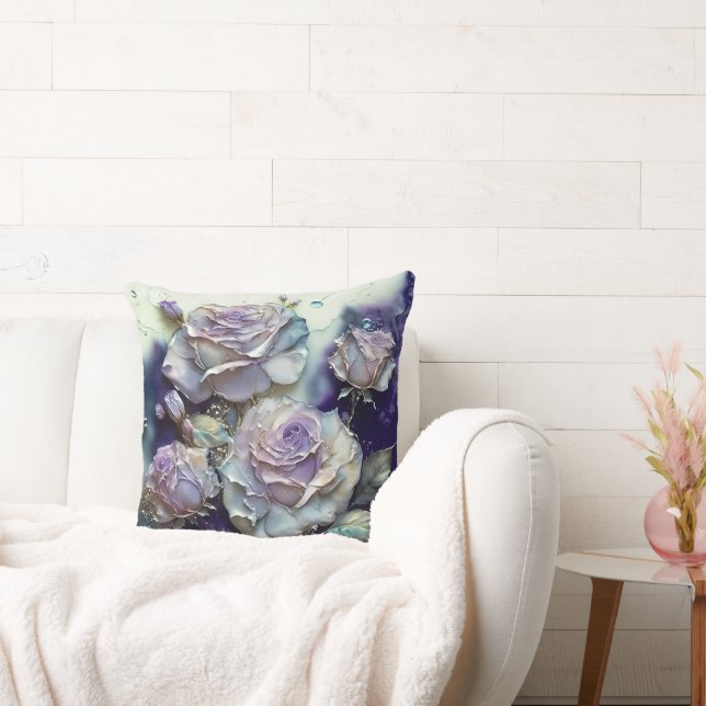 Purple and Blue  Watercolor Rose Enlarged Cushion (Couch)