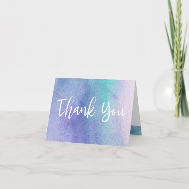 Purple and blue Watercolor with White Thank You Card (Front)