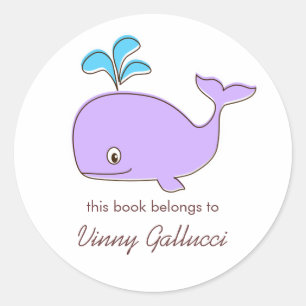 Purple and blue Whale Bookplates Classic Round Sticker