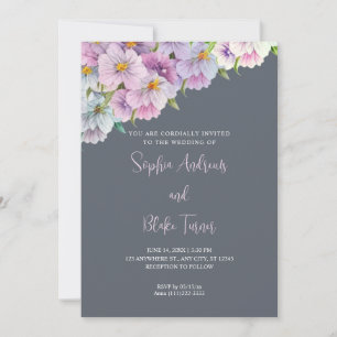 Purple and Blue Wildflowers Grey Garden Wedding Invitation