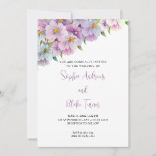 Purple and Blue Wildflowers White Garden Wedding Invitation
