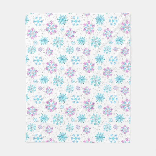 Purple and Blue Winter Snowflakes Fleece Blanket (Front)