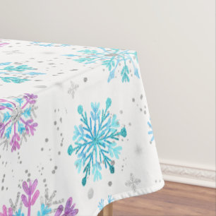 Purple and Blue Winter Snowflakes Tablecloth