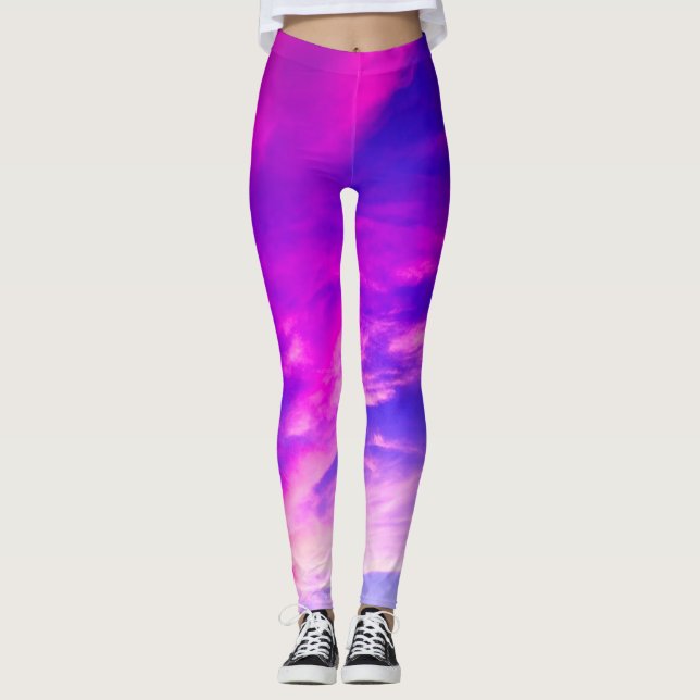 Purple And Blues Clouds Leggings (Front)