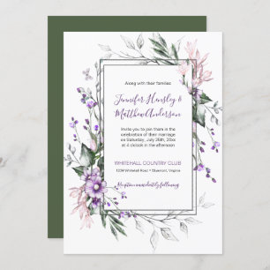 Purple and Blush Pink Watercolor Floral Wedding Invitation