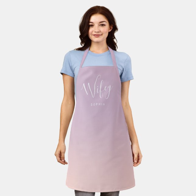 Purple and Blush simple personalised wifey Apron (Worn)