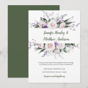 Purple and Blush Watercolor Floral Frame Wedding Invitation