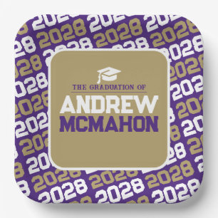 Purple and Bronze Gold Personalised Graduation Paper Plate