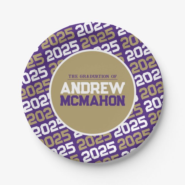 Purple and Bronze Gold Personalised Graduation Paper Plate (Front)