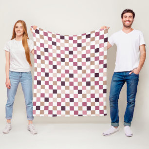 Purple and Brown Chequered Mosaic Minimalist Fleece Blanket