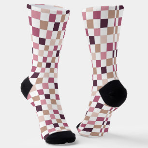 Purple and Brown Chequered Mosaic Minimalist Socks
