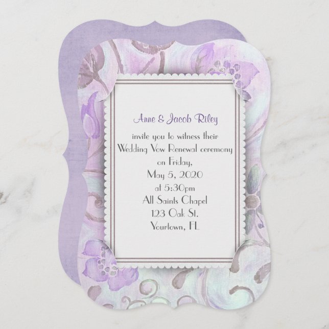 purple and brown floral frame-slit corner design invitation (Front/Back)