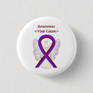 Purple and Burgundy Awareness Ribbon Angel Button