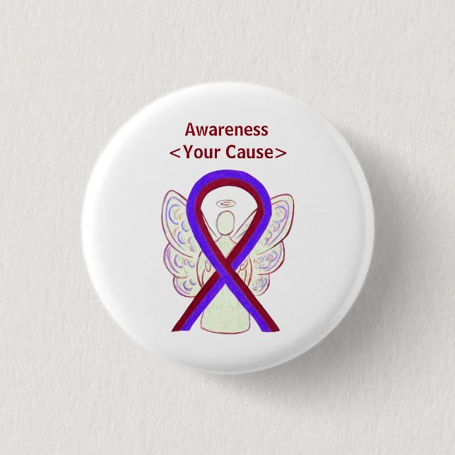Purple and Burgundy Awareness Ribbon Angel Button (Front)