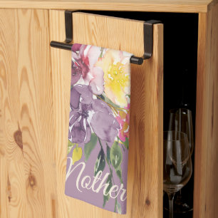 Purple and burgundy watercolor floral customisable tea towel