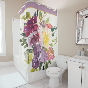 Purple and burgundy watercolor floral shower curtain