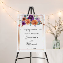 Purple and Burnt Orange Wedding sign