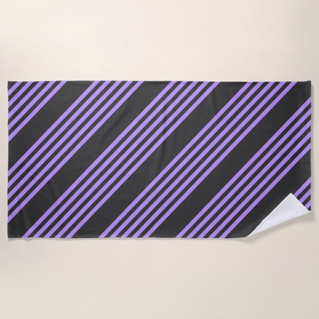 Purple and charcoal five stripe pattern beach towel (Front)