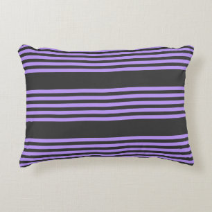 Purple and charcoal five stripe pattern decorative cushion