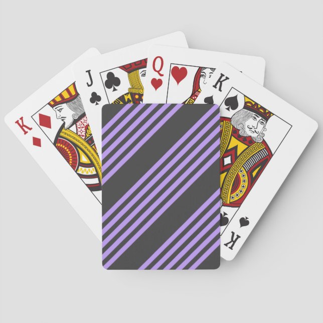 Purple and charcoal five stripe pattern playing cards (Back)