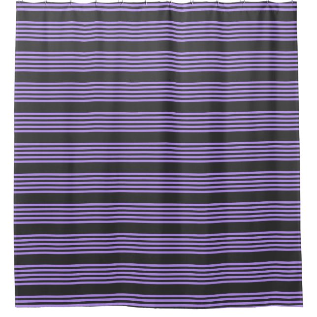 Purple and charcoal five stripe pattern shower curtain (Front)