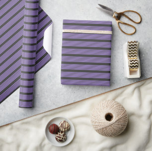 Purple and charcoal five stripe pattern wrapping paper